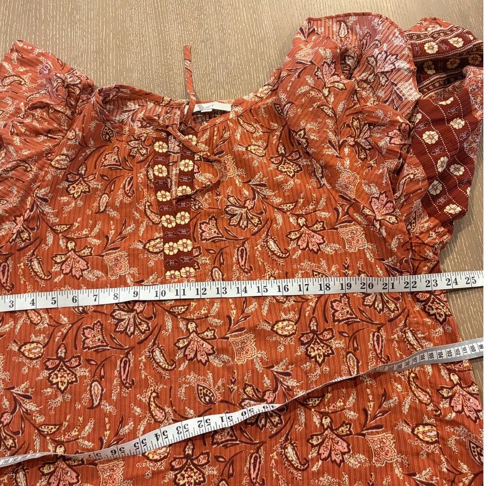 LOFT Bouquet Ruffle Tie Neck Blouse in Auburn Lightweight Women's XL long Sleeve - Picture 3 of 6
